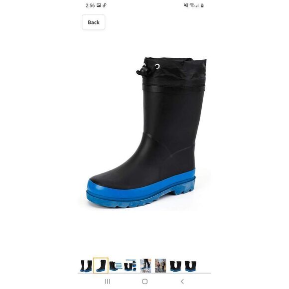 New Kids Size 1 Black Blue Aleader Waterproof Rubber Rain Boots - Picture 1 of 9